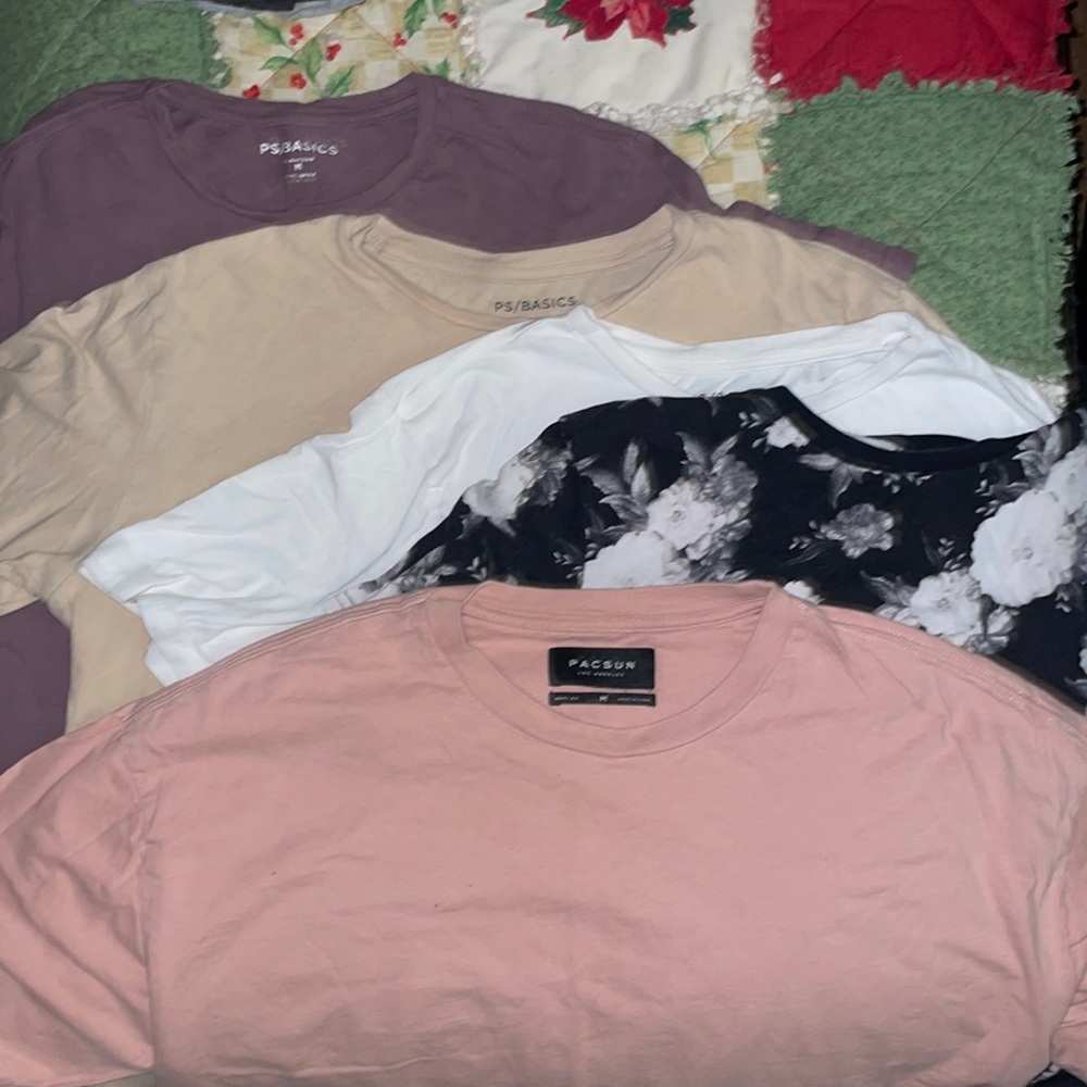 8 PACK PACSUN BASIC LONG T-SHIRTS LOT SIZE MEDIUM BLACK WHITE TAN GREEN BURGUNDY